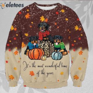 Cute Rottweiler Thanksgiving Ugly Christmas Sweater 2