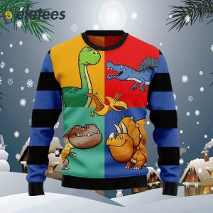 Dinosaur Color Ugly Christmas Sweater