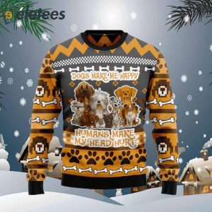 Dogs Make Me Happy Yellow Ugly Christmas Sweater
