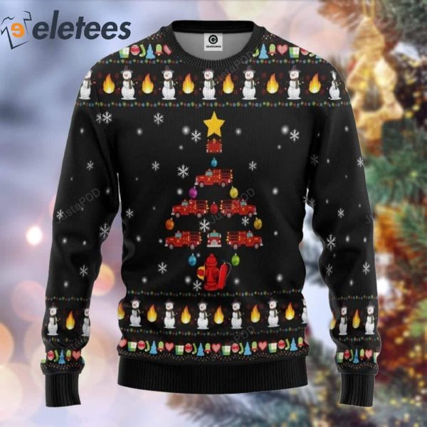 Firefighter Truck Tree Ugly Christmas Sweater