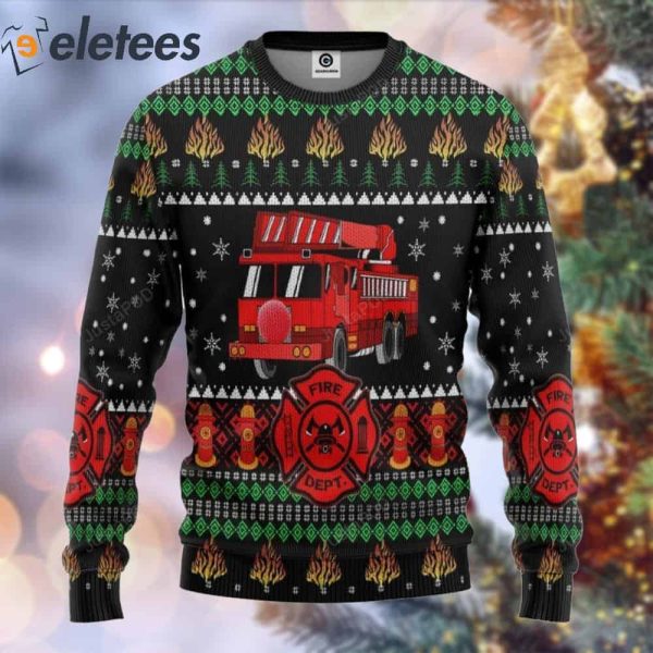 Firefighter Truck Ugly Christmas Sweater