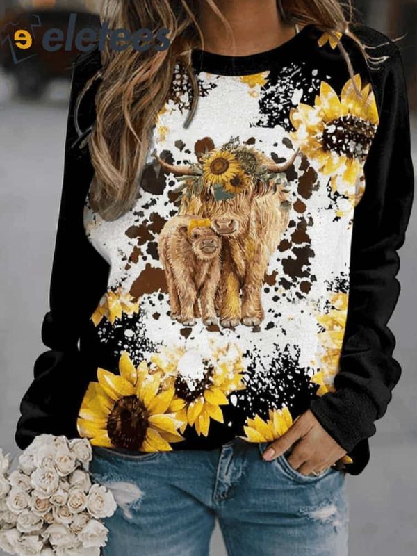 Floral Cow Casual Sweatshirt