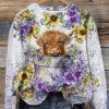 Flower Bucket Babe Highland Cow Sweatshirt