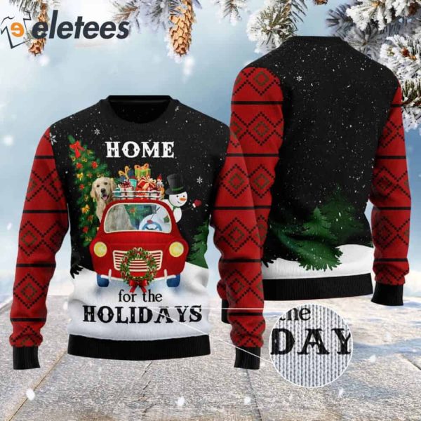 Golden Retriever And Snowman Home For The Holidays Ugly Christmas Sweater