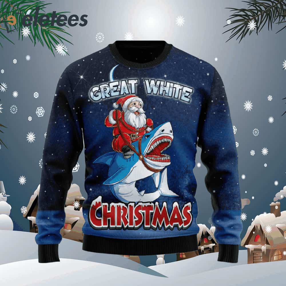 White shark Christmas sweater, hoodie, long sleeve