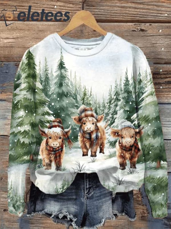 Highland Cow Christmas Print Sweatshirt
