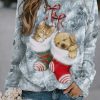 Holiday Sock Kitten Puppy Printed Swaetshirt