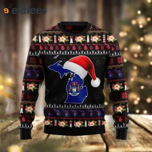 Michigan With Santa Hat Ugly Christmas Sweater