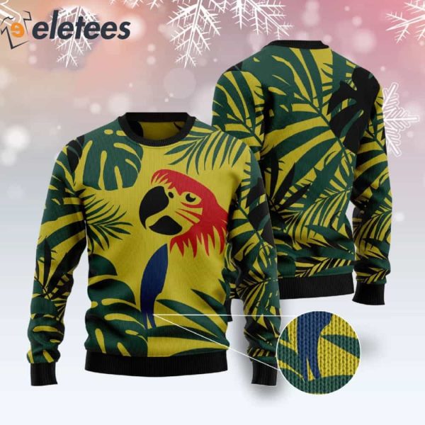 Tropical Leaf Parrot Ugly Christmas Sweater