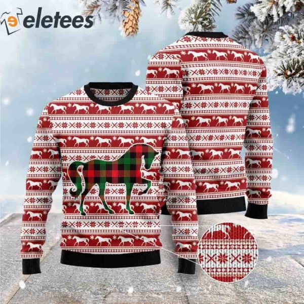 Plaid Pattern Horse Ugly Christmas Sweater