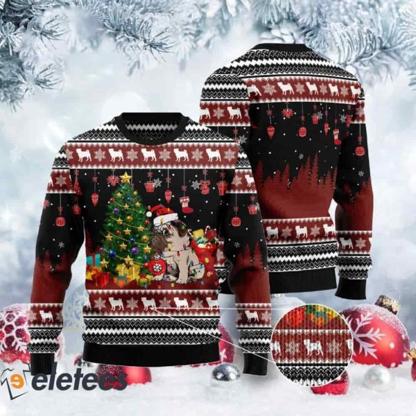 Pug Besides A Christmas Tree Ugly Christmas Sweater