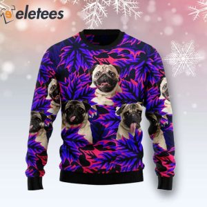 Pug Leaves Purple Ugly Christmas Sweater