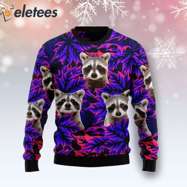 Raccoon Leaves Purple Ugly Christmas Sweater