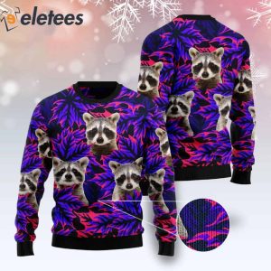 Raccoon Leaves Purple Ugly Christmas Sweater 2