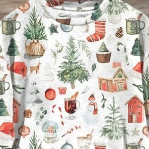 Retro Christmas Tree Snowman Watercolor Painting Print Sweatshirt1