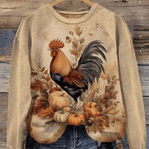 Retro Pumpkin Chicken Print Sweatshirt