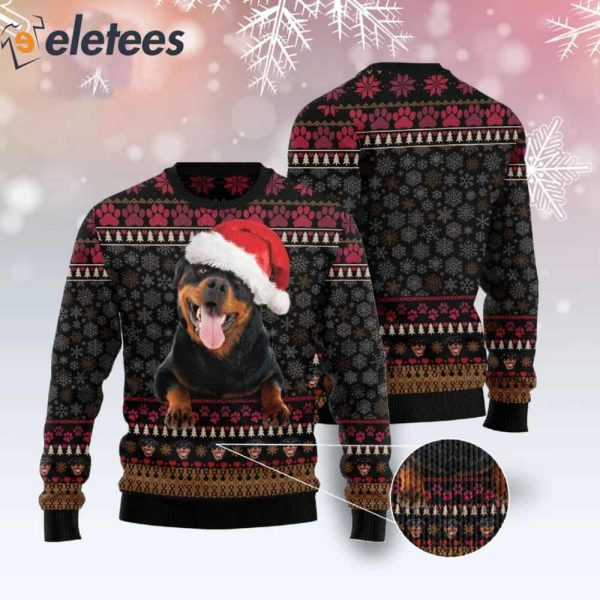 Rottweiler Wears A Christmas Hat Ugly Christmas Sweater