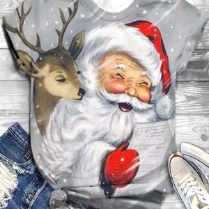 Santa Claus Print Crew Neck Shirt