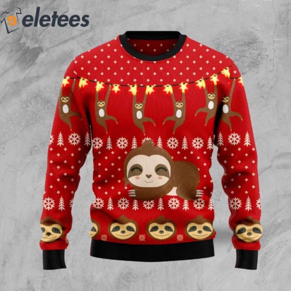 Sloth Lover Red Ugly Christmas Sweater