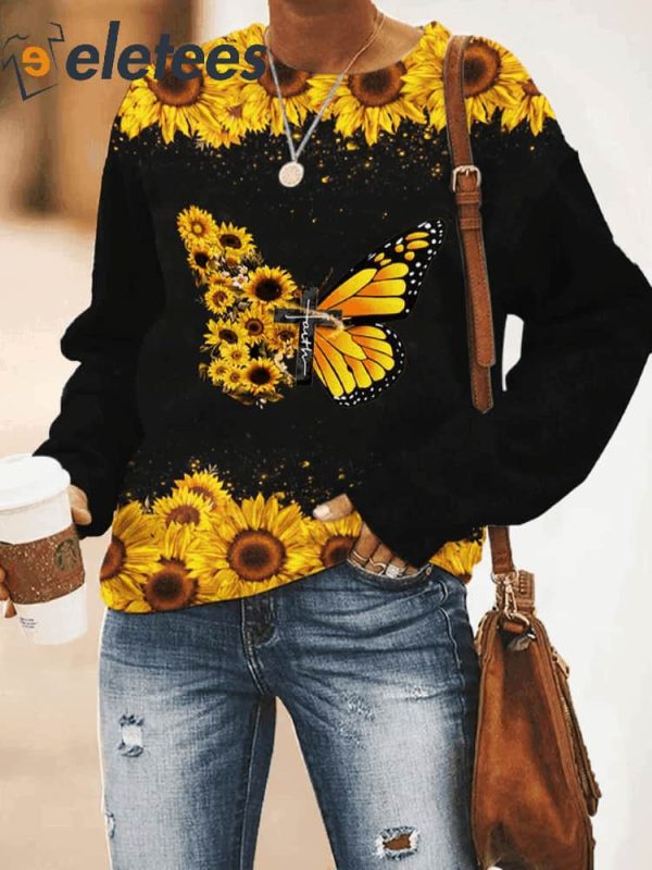Sunflower Butterfly Faith Print Sweatshirt