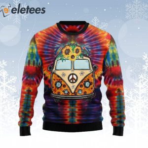 Sunflower Hippie Car Ugly Christmas Sweater