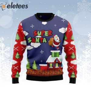 Super Santa Runs Into A Chimney Ugly Christmas Sweater