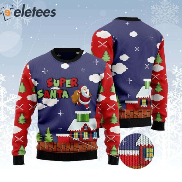 Super Santa Runs Into A Chimney Ugly Christmas Sweater