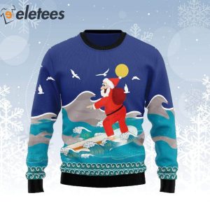 Surfing Santa Claus Ugly Christmas Sweater 1