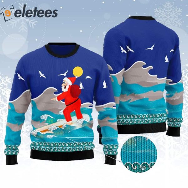 Surfing Santa Claus Ugly Christmas Sweater