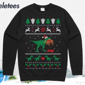 T Rex Eating Reindeer Ugly Christmas Sweater 1