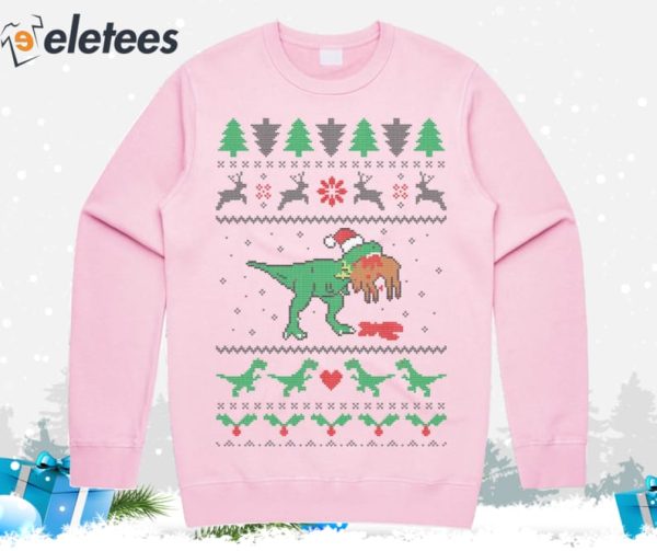 T-Rex Eating Reindeer Ugly Christmas Sweater