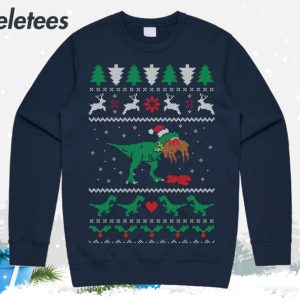 T Rex Eating Reindeer Ugly Christmas Sweater 3