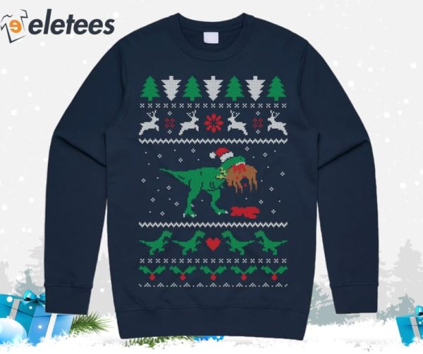 T-Rex Eating Reindeer Ugly Christmas Sweater