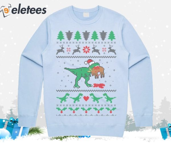 T-Rex Eating Reindeer Ugly Christmas Sweater