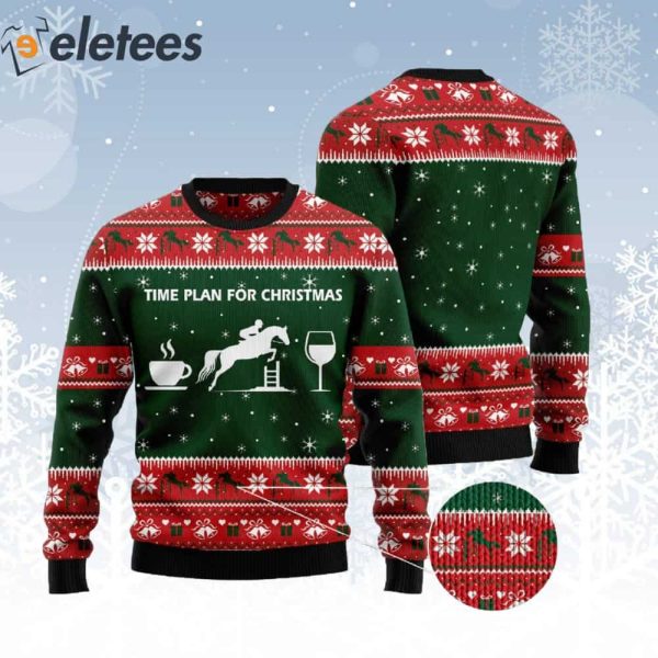 Time Plan For Christmas Jumping Horse Ugly Christmas Sweater