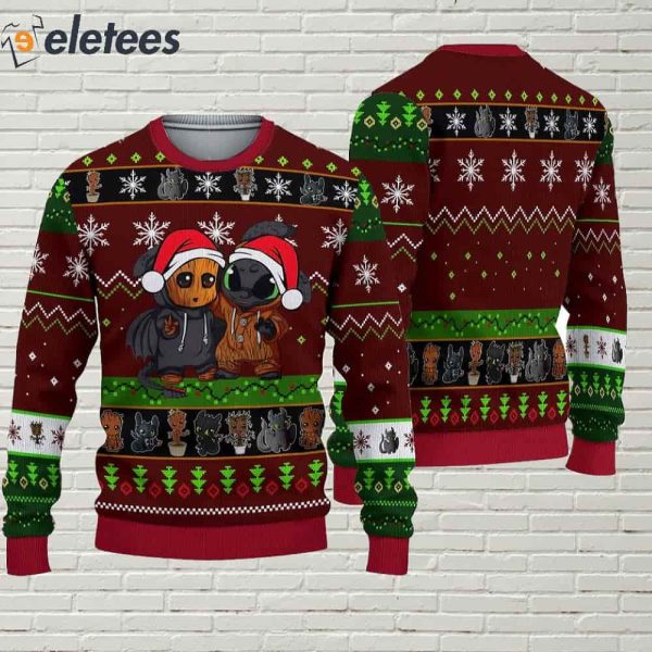 Toothless and Groot Friendship Ugly Christmas Sweater