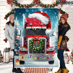 Truck And Santa Hat Merry Christmas Blanket 2