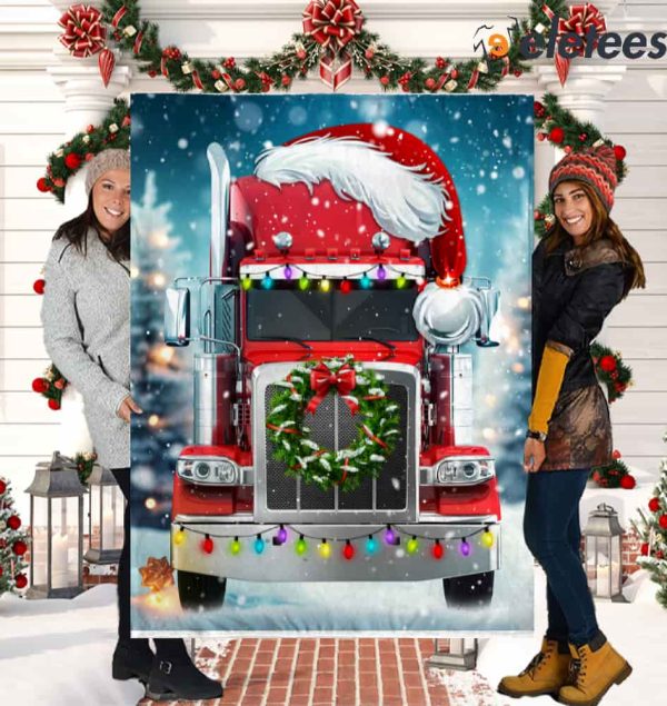 Truck And Santa Hat Merry Christmas Blanket