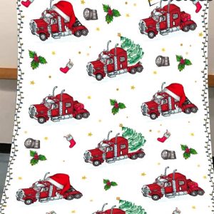 Truck Santa Hat Christmas Trees Blanket 1