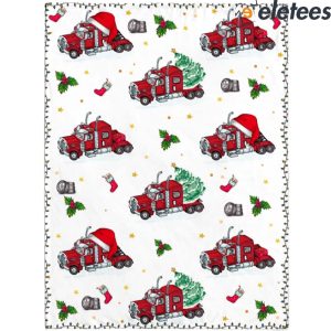 Truck Santa Hat Christmas Trees Blanket 2