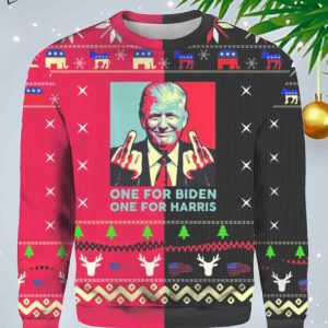 Trump Middle Finger Biden Harris Ugly Christmas Sweater 1
