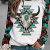 Vibrant Turquoise Cow Skull Sweatshirt