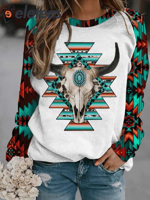 Vibrant Turquoise Cow Skull Sweatshirt