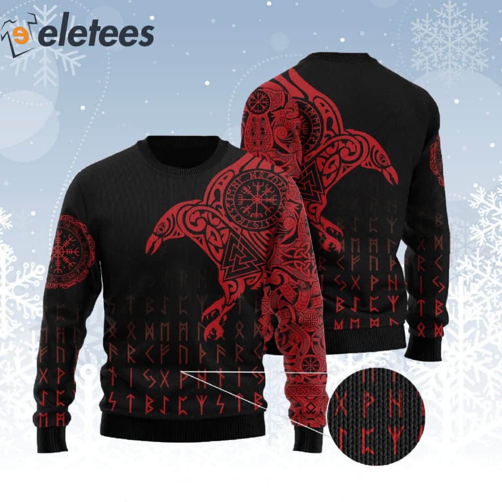 Vikings The Raven Of Odin Tattoo Ugly Christmas Sweater 2
