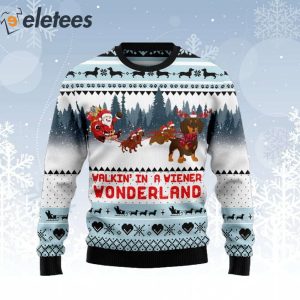 Walkin In A Weiner Wonderland Dachshund Ugly Christmas Sweater 1