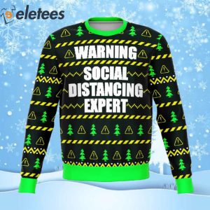 Warning Social Distancing Expert Ugly Christmas Sweater 1
