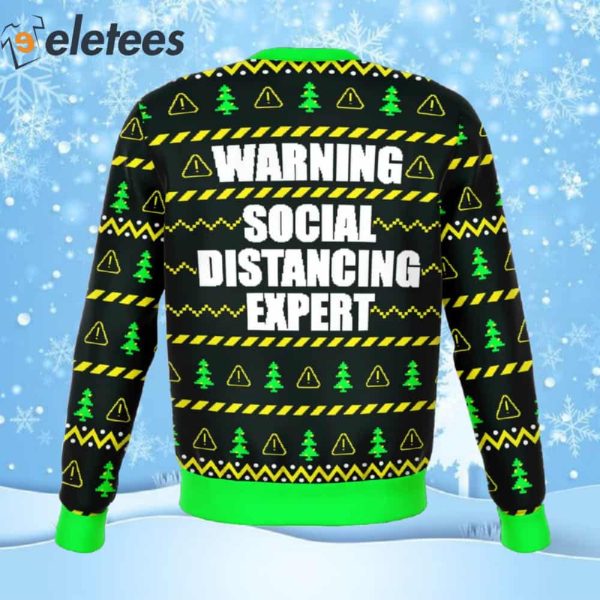 Warning Social Distancing Expert Ugly Christmas Sweater