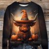 Witches Hat Highland Cow Print Sweatshirt