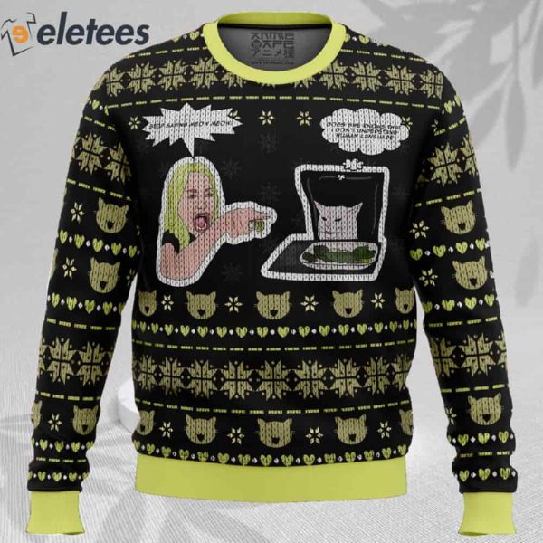 Woman Yelling At Cat Meme Ugly Christmas Sweater