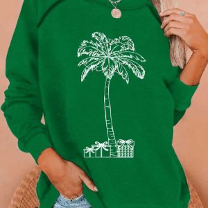 WomenS Casual Christmas Palm Tree And Gift Sweatshirt1
